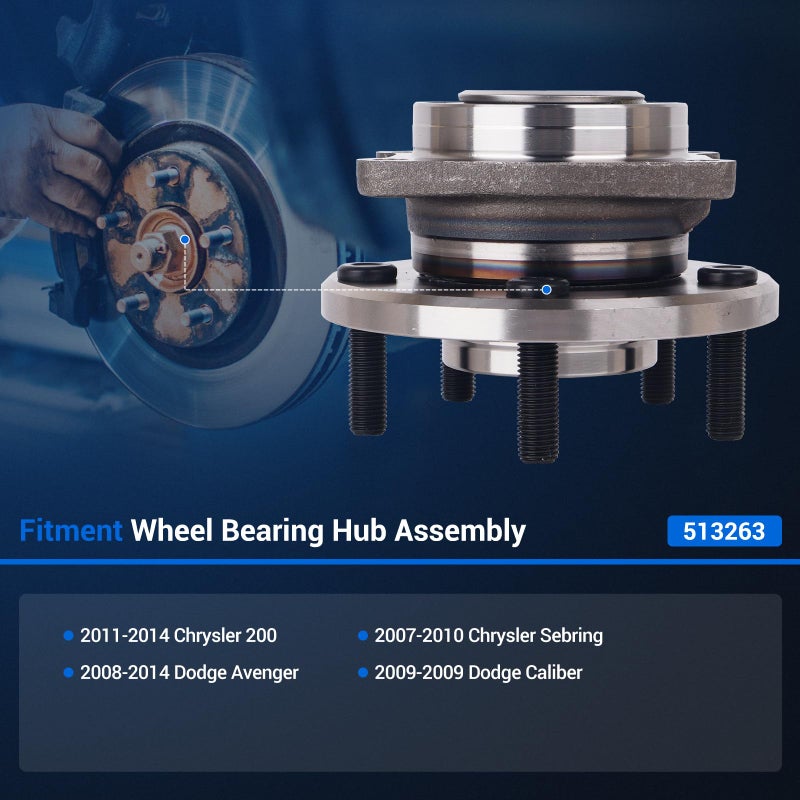 Autoround 513263 Front Wheel Hub and Bearing Assembly (ABS Encoder) Fit for Chrysler 200 2011-2014, Sebring/Cirrus 2007-2010, Dodge Avenger 2008-2014 5 Lug - Image 2